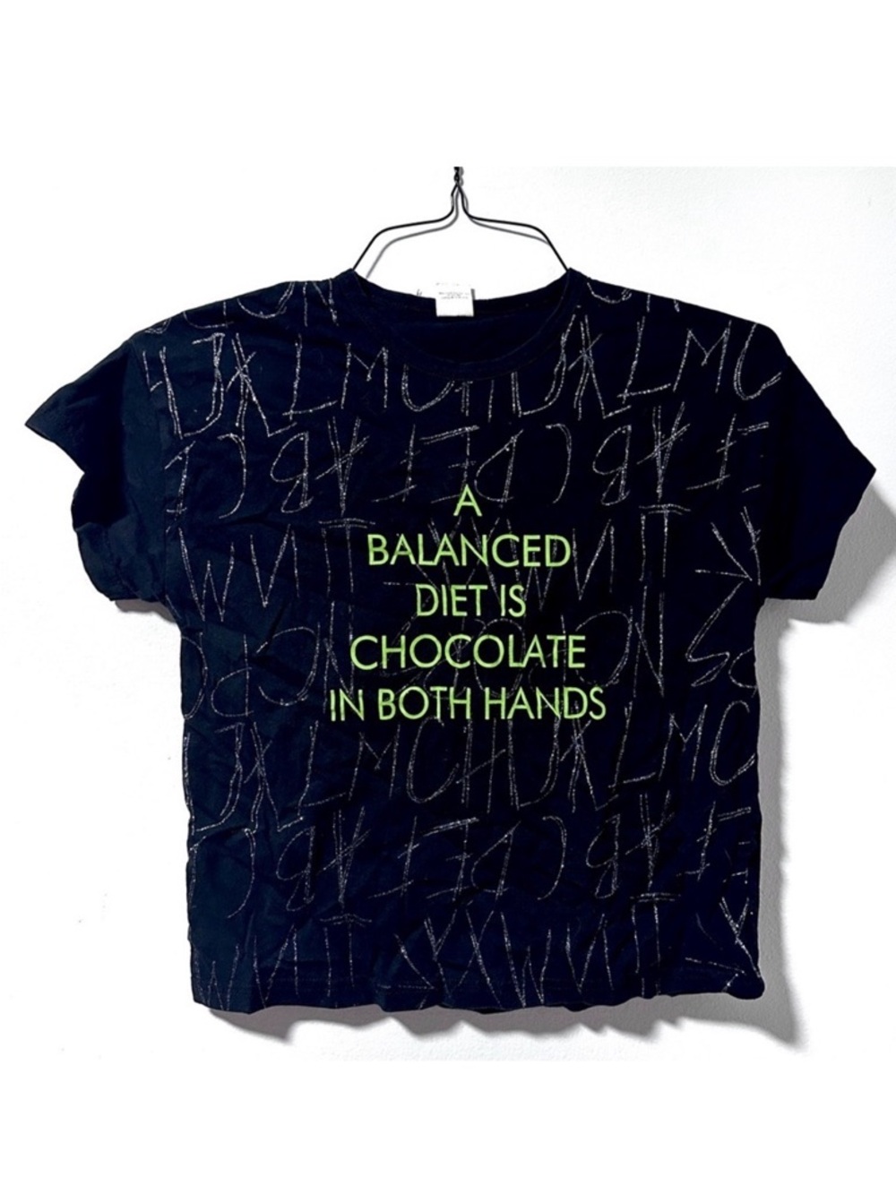 A Balanced Diet Is Chocolate Black Glitter Baby Tee Juniors Size XS Y2K Punk